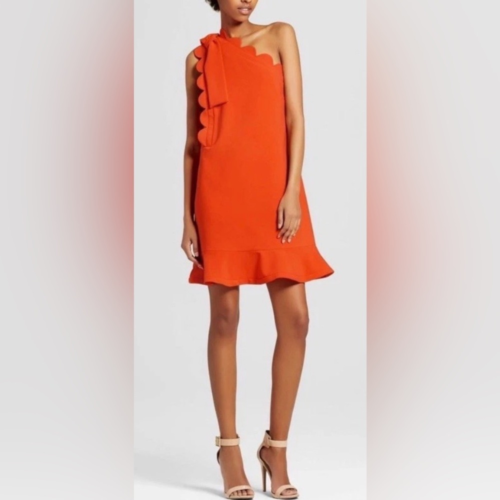 Victoria Beckham x Target Orange OneShoulder ScallopedBow ShiftDress S Mod Retro